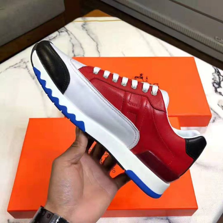 Hermes Men Trail Sneaker In Calfskin Red LULUX