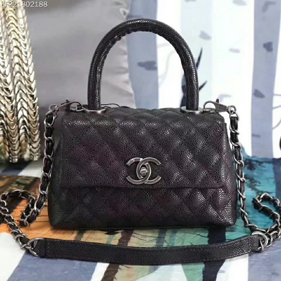 Chanel Coco Caviar Lizard Quilted Mini Flap Bag with Top-Handle-Black ...