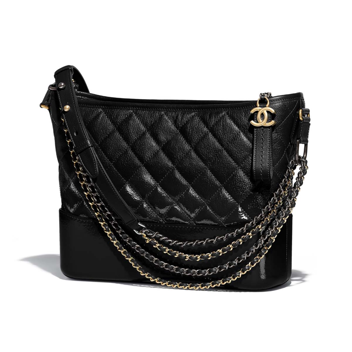 Chanel Gabrielle So Black small hobo bag in black chevron quilted calfskin.