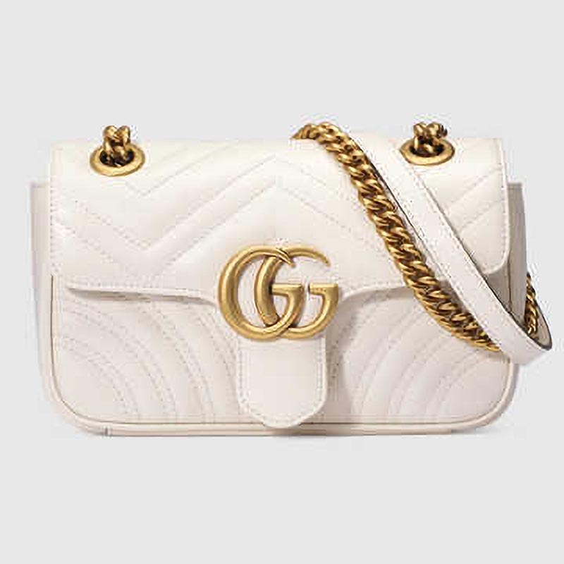 Gucci GG Marmont Small Chain Shoulder Bag in Matelassé Chevron Leather - LULUX