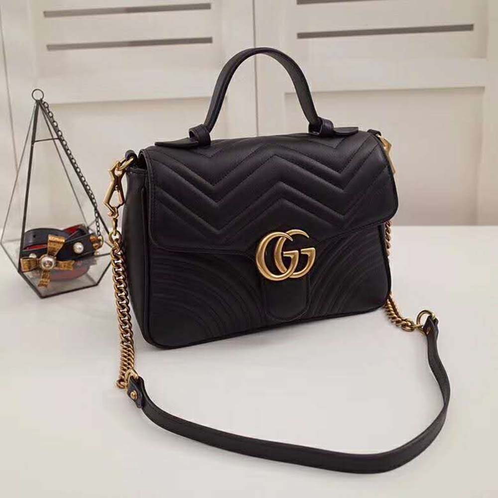 Gucci  GG Women GG Marmont  Medium Top  Handle  Bag Black LULUX