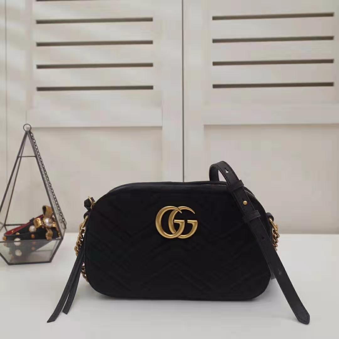Gucci GG Women GG Marmont Velvet Small Shoulder Bag-Black - LULUX