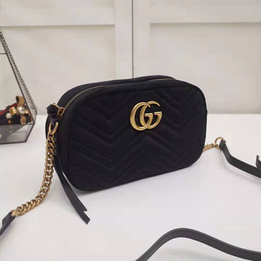 Gucci GG Women GG Marmont Velvet Small Shoulder Bag-Black - LULUX