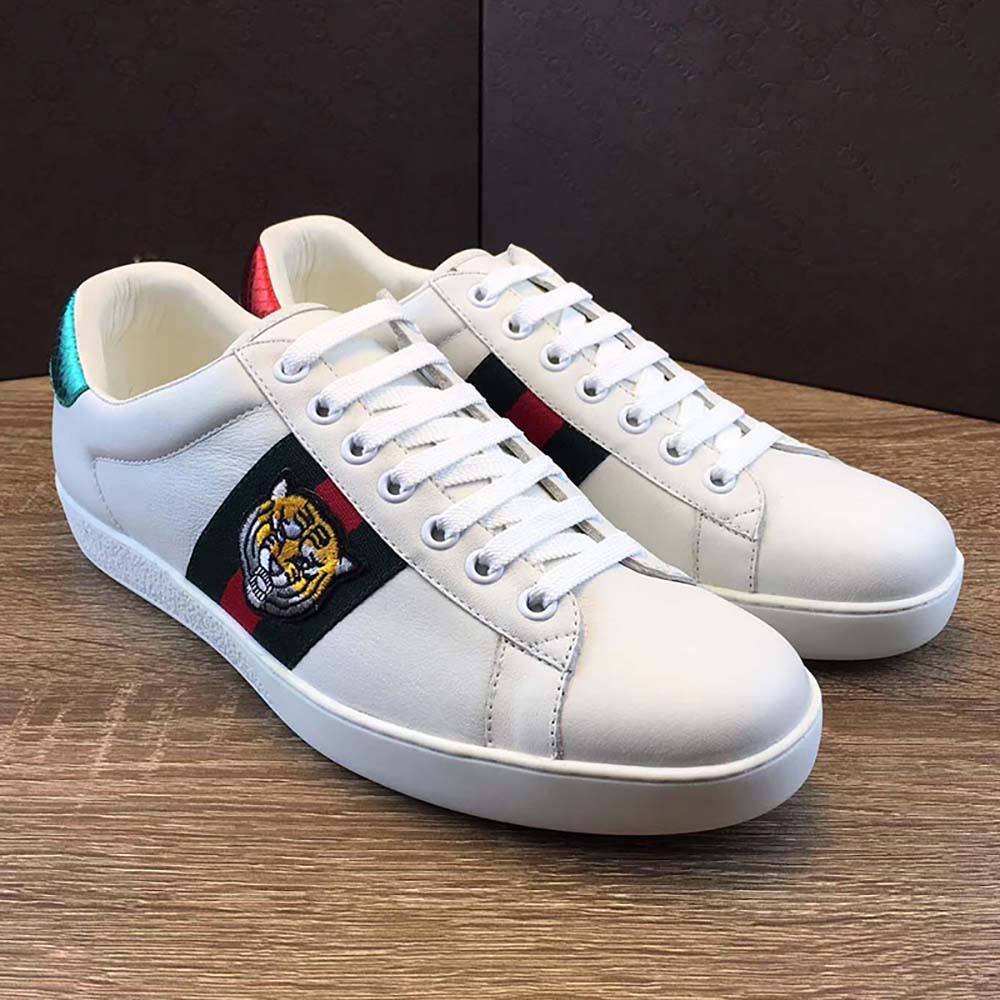 Gucci Men Ace Embroidered Sneaker Shoes with Tiger Web-White - LULUX