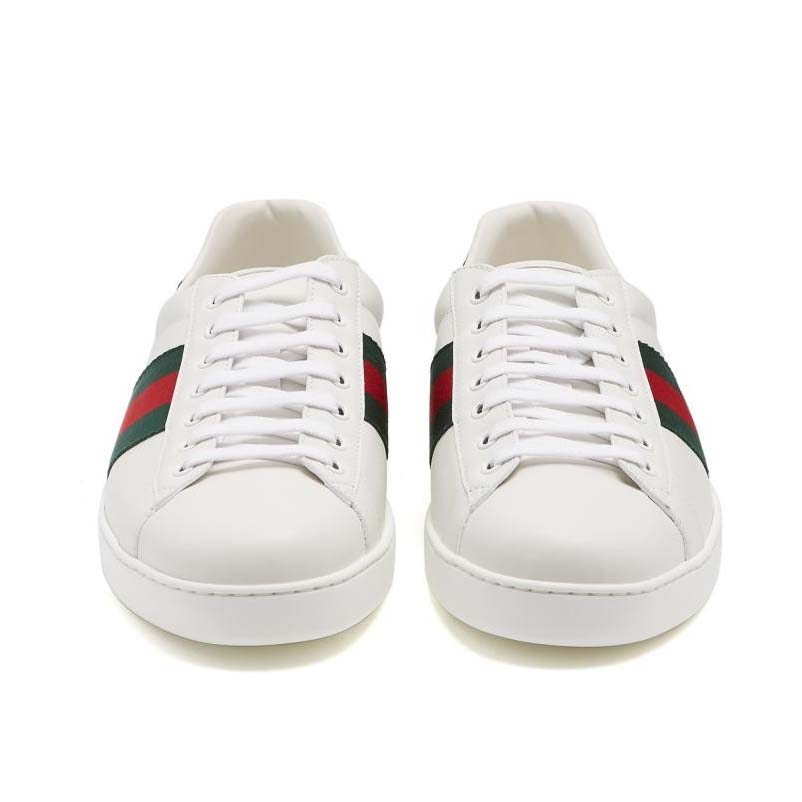 Gucci Men Ace Low-top Sneaker Shoes in Leather with Web-Green - LULUX