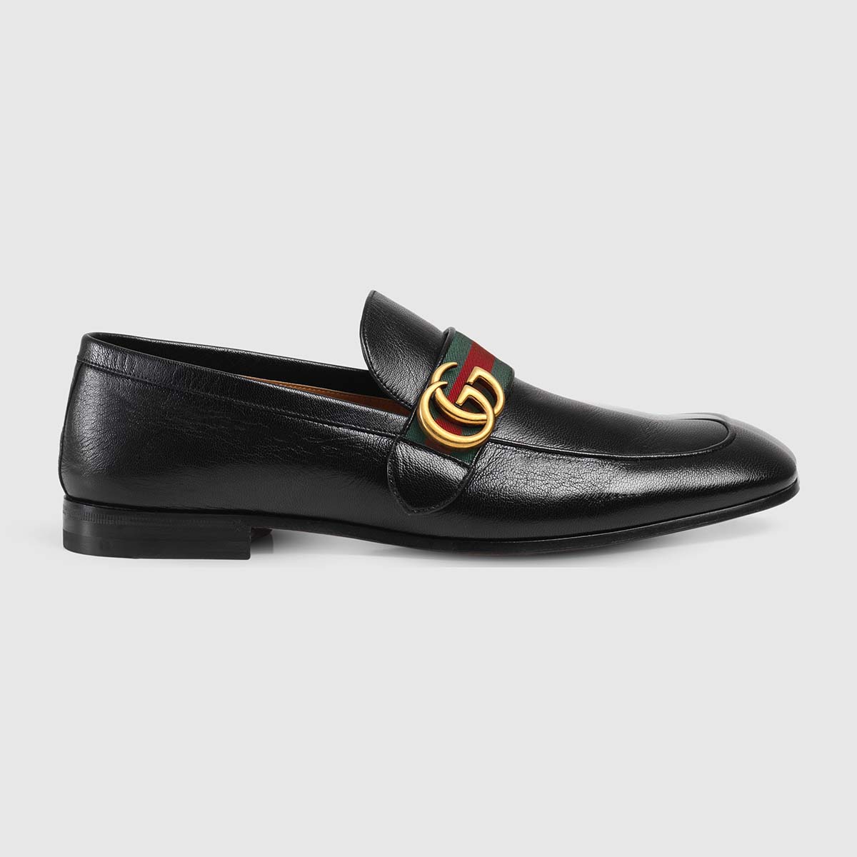 Gucci Men Leather Loafer with GG Web Shoes-Black - LULUX