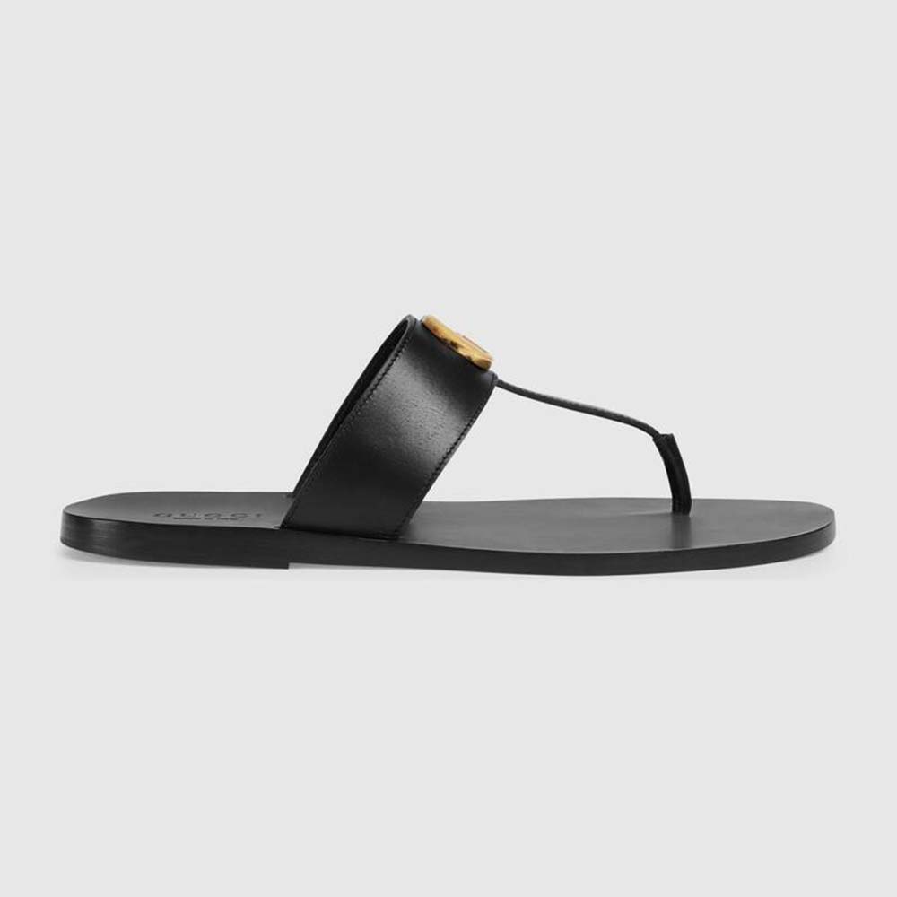 Gucci Men Leather Thong Sandal with Double G-Black - Brandsoff