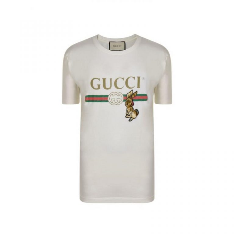 Gucci Men Oversize T-Shirt with Gucci Logo and Rabbit-Beige - LULUX