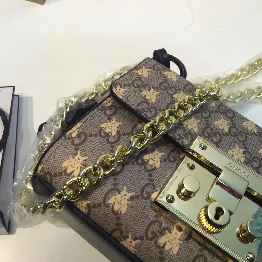 Gucci Padlock Small GG Bees Shoulder Bag in GG Supreme Canvas LULUX