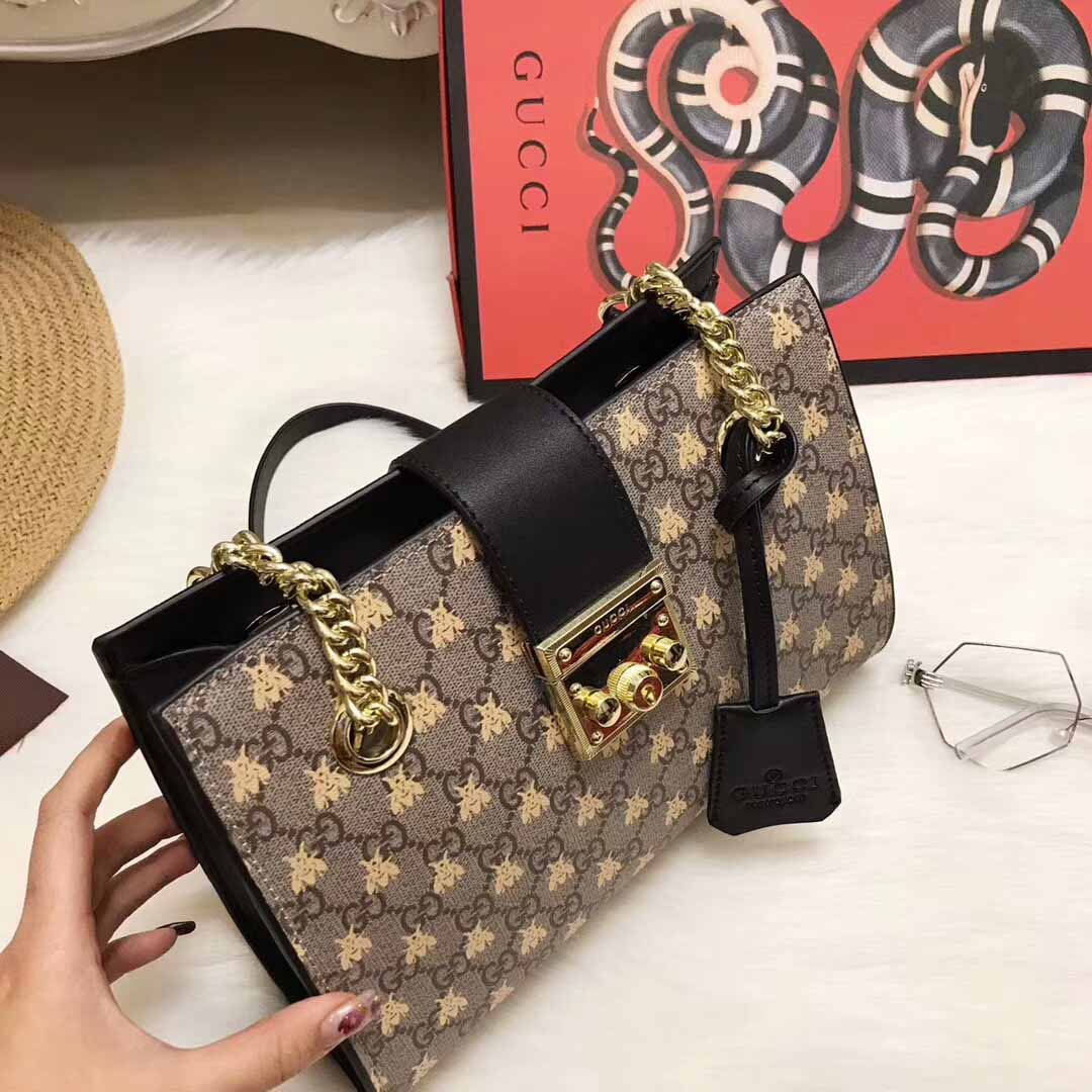 Gucci Padlock Small GG Supreme Canvas Shoulder Bag with Printed Bees - LULUX