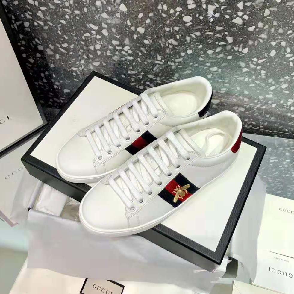 Gucci Unisex Ace Embroidered Sneaker with Iconic Gold Embroidered Bee ...