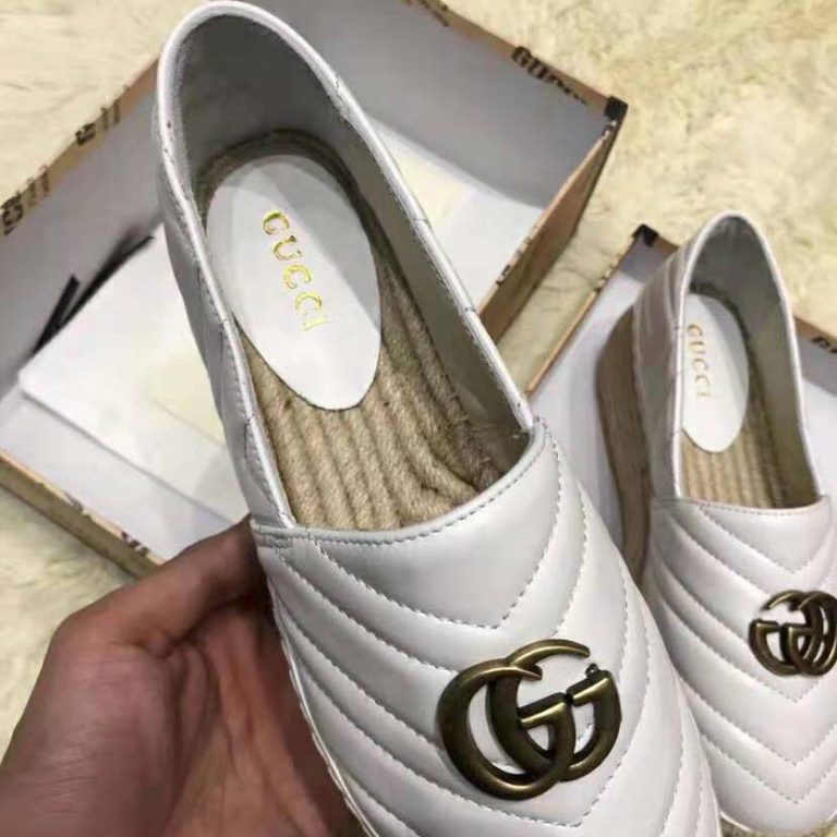 Gucci Women Chevron Leather Espadrille with Double G in 5.1 cm Height ...