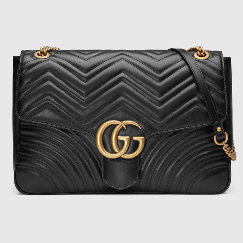 Gucci Women GG Marmont Large Shoulder Bag-Black - LULUX