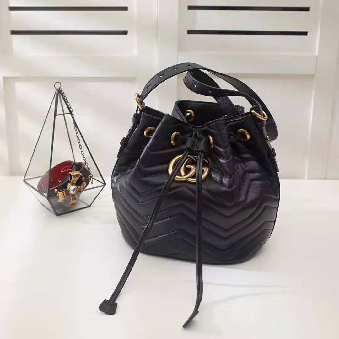 Gucci Women GG Marmont Mini Bucket Bag-Black - LULUX