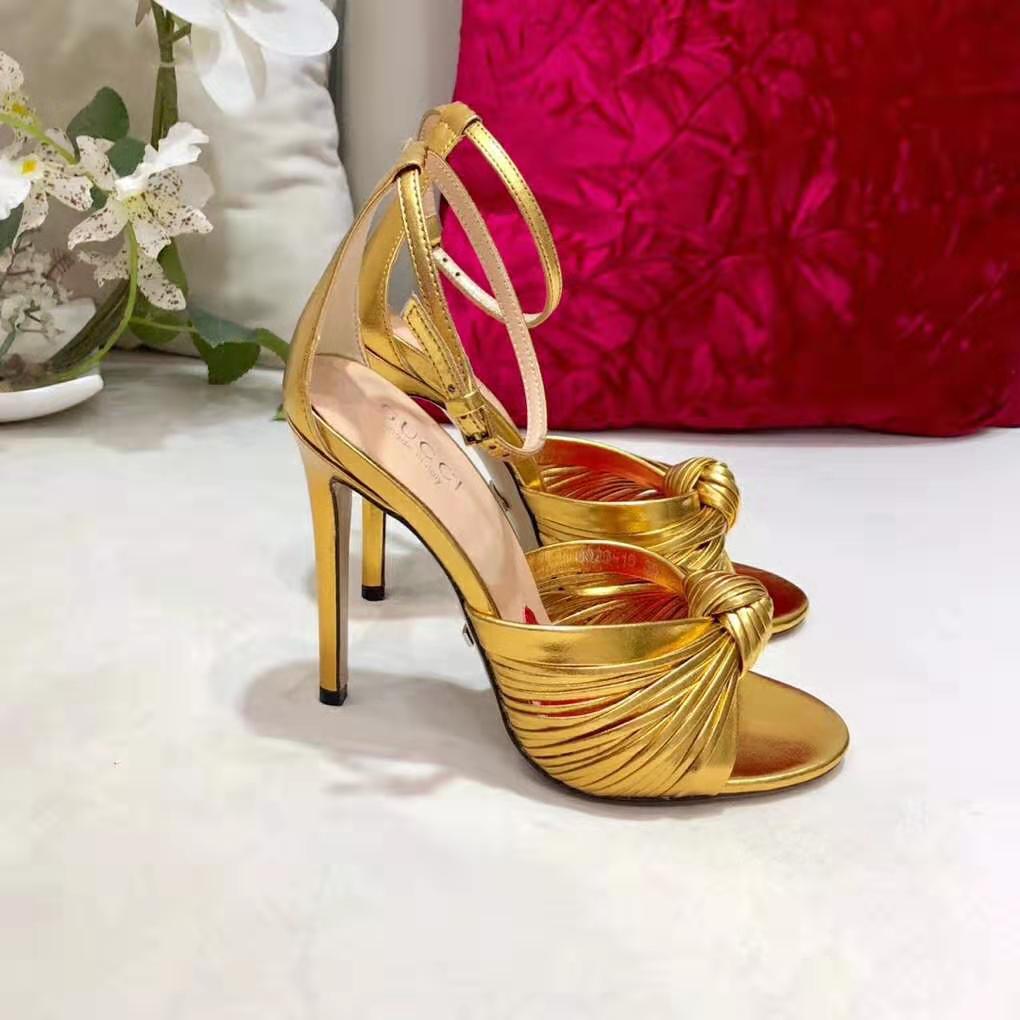 Gucci Women Metallic Leather Sandal in 10.4cm Heel Height-Gold - LULUX