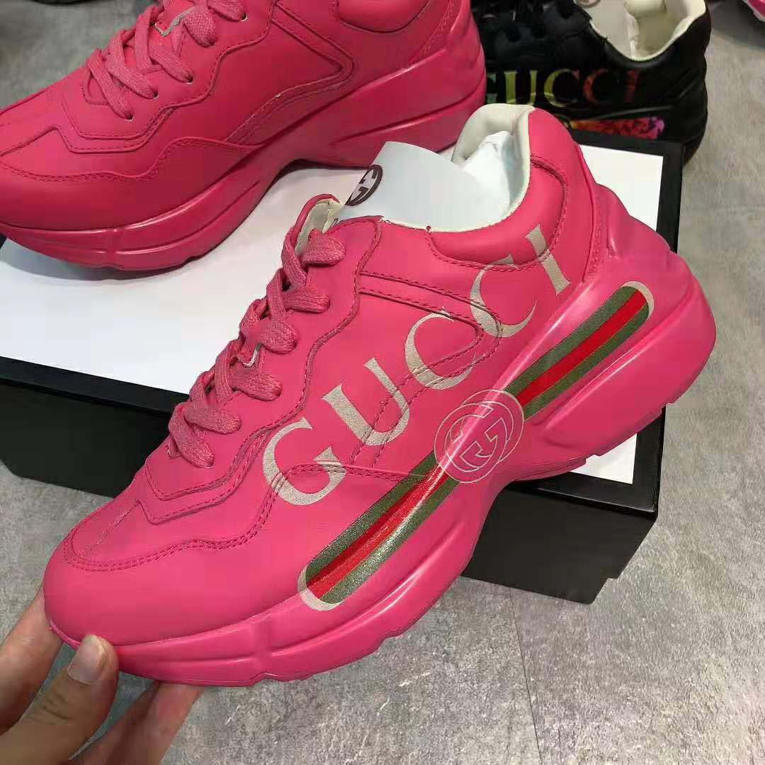 Gucci Women Rhyton Gucci Logo Leather Sneaker-Rose - LULUX