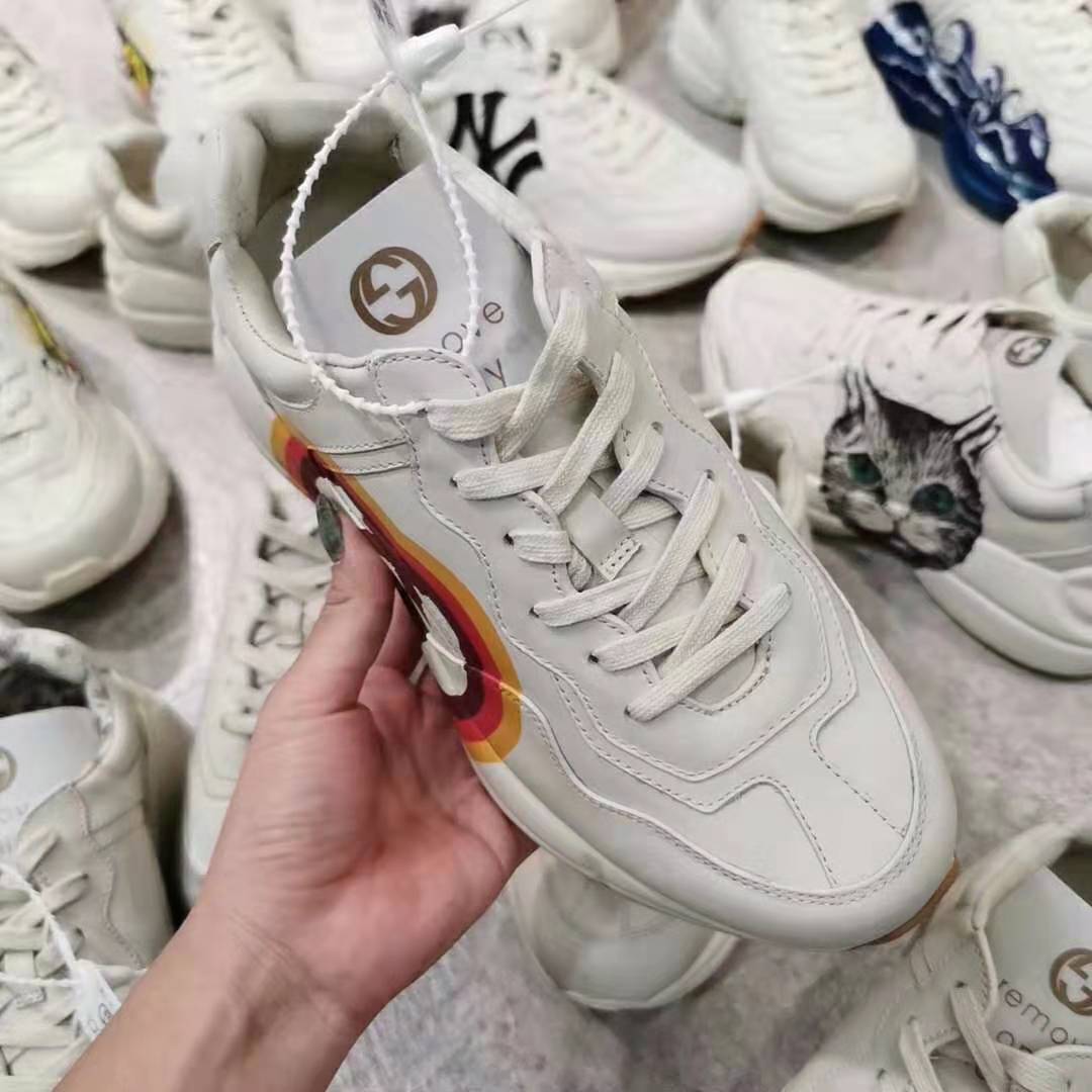 Gucci Women Rhyton Sneaker with Interlocking G and Heart in 4.6 cm