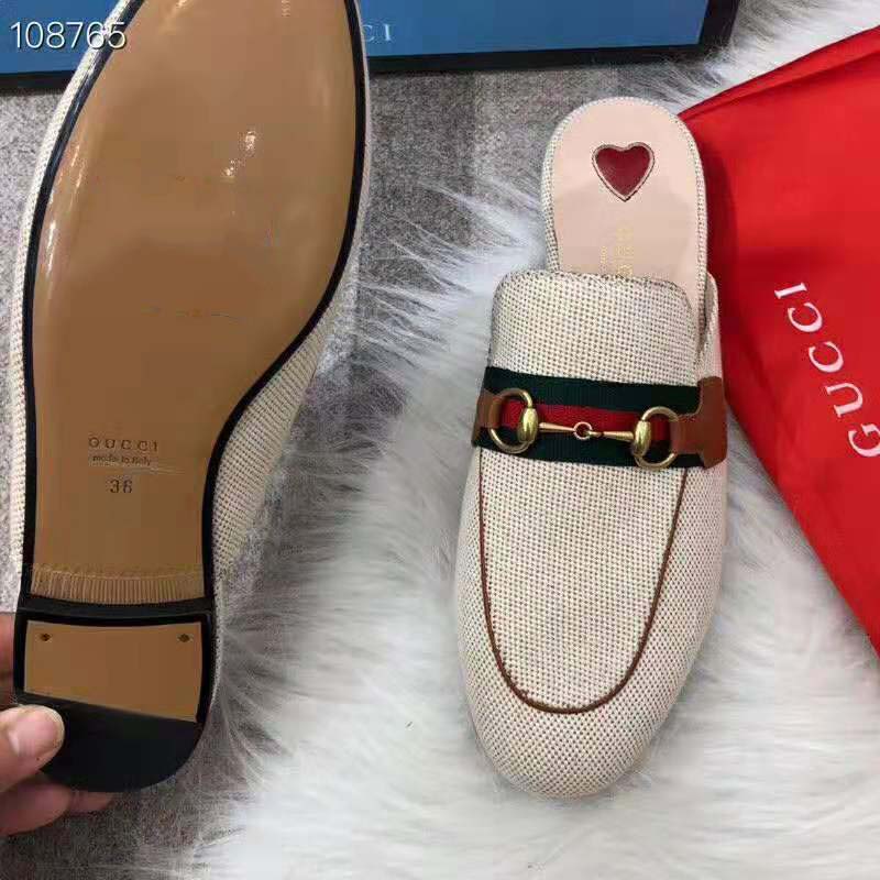 Gucci Women's Princetown Canvas Slipper 1cm Heel-Sandy - LULUX