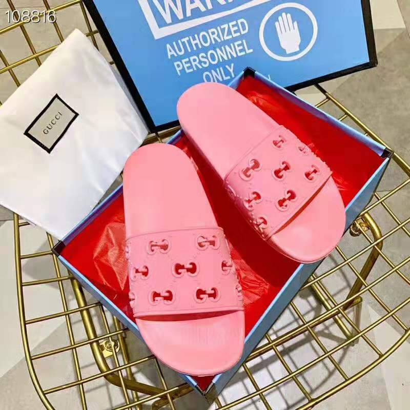 Gucci Women's Rubber GG Slide Sandal-Pink - LULUX