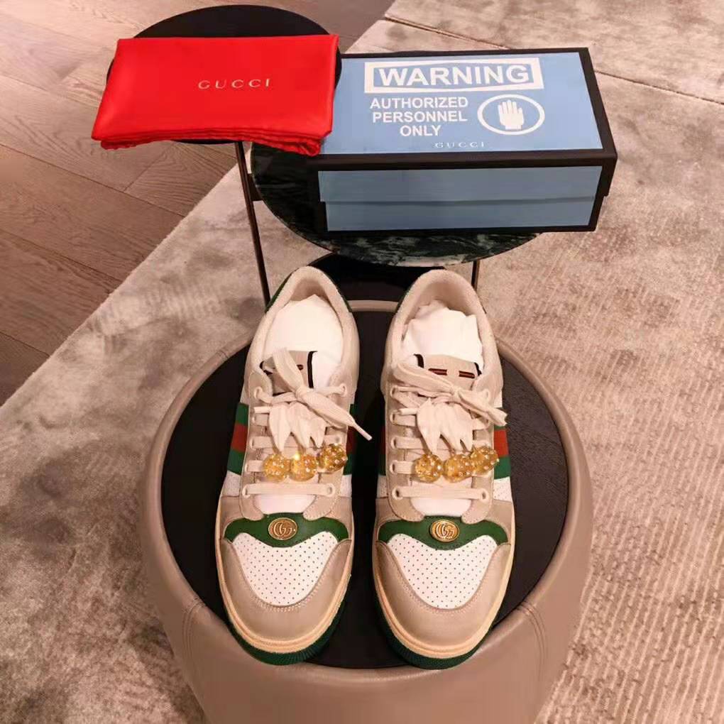 Gucci Women's Screener Sneaker with Cherries 3.6cm Height-Green - LULUX