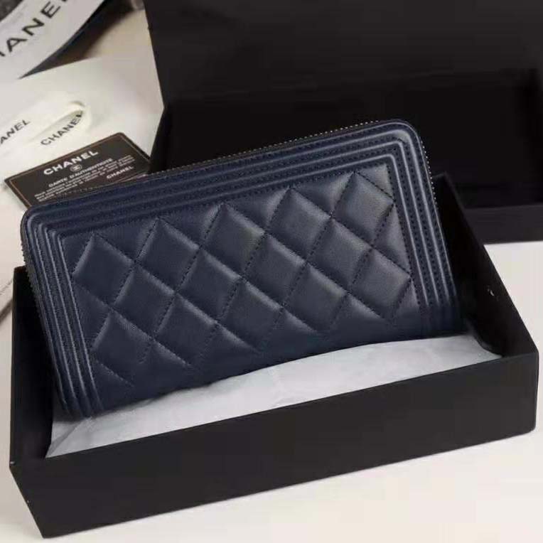 Chanel Unisex Boy Chanel Long Zipped Wallet in Grained Calfskin Leather ...