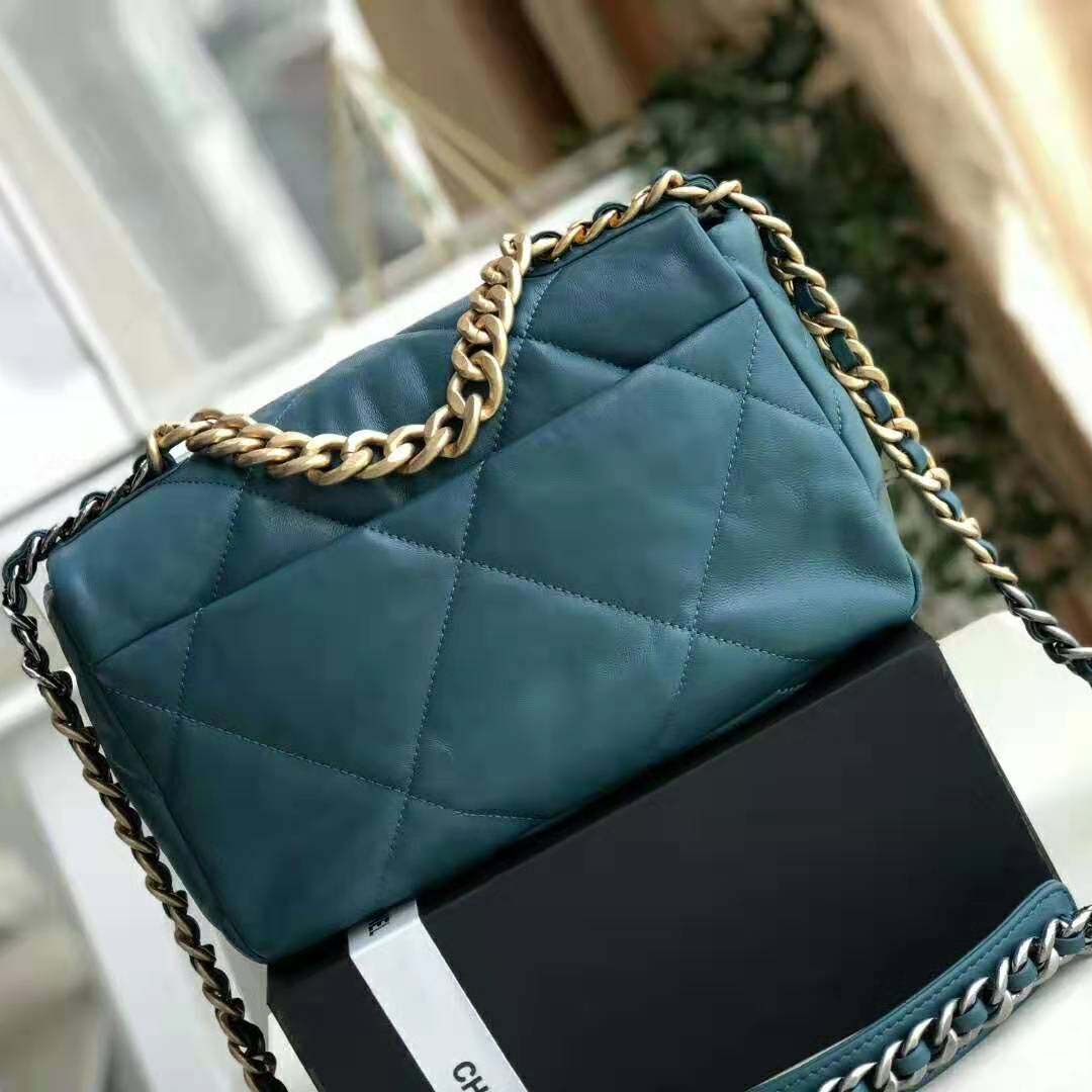 Chanel Women 19 Large Flap Bag in Goatskin Leather-Blue - LULUX