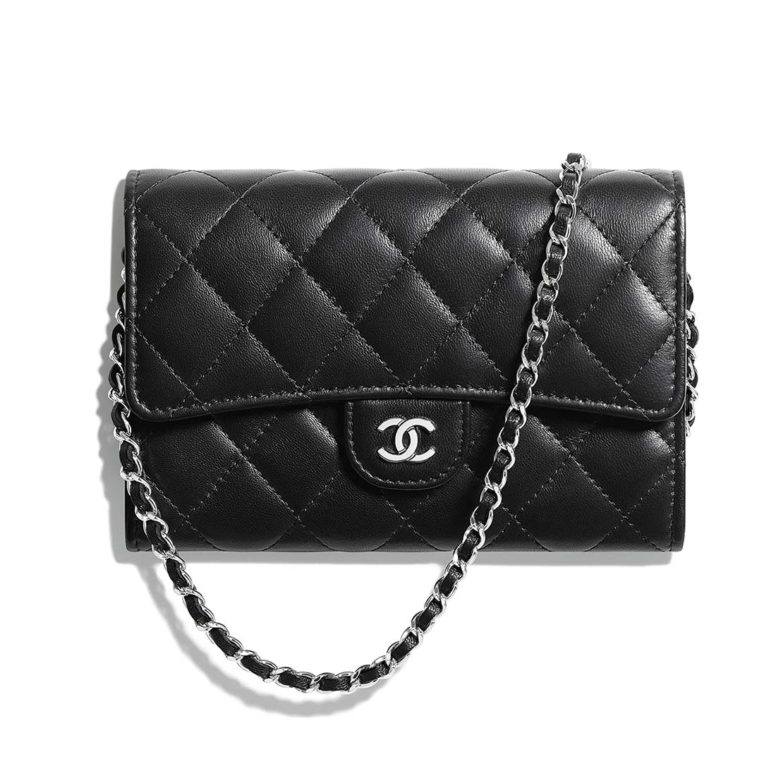 chanel black clutch with chain