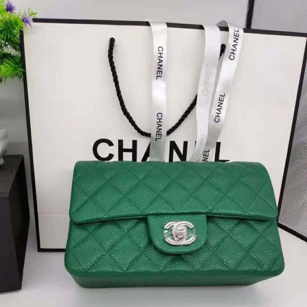 Chanel Women Classic Handbag in Lambskin Leather-Green - LULUX