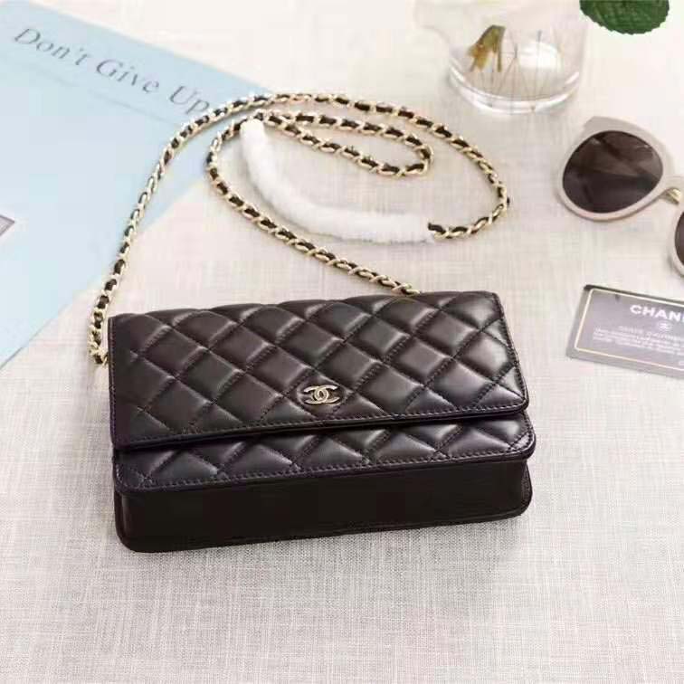Chanel Women Classic Wallet On Chain in Lambskin Leather-Black - LULUX