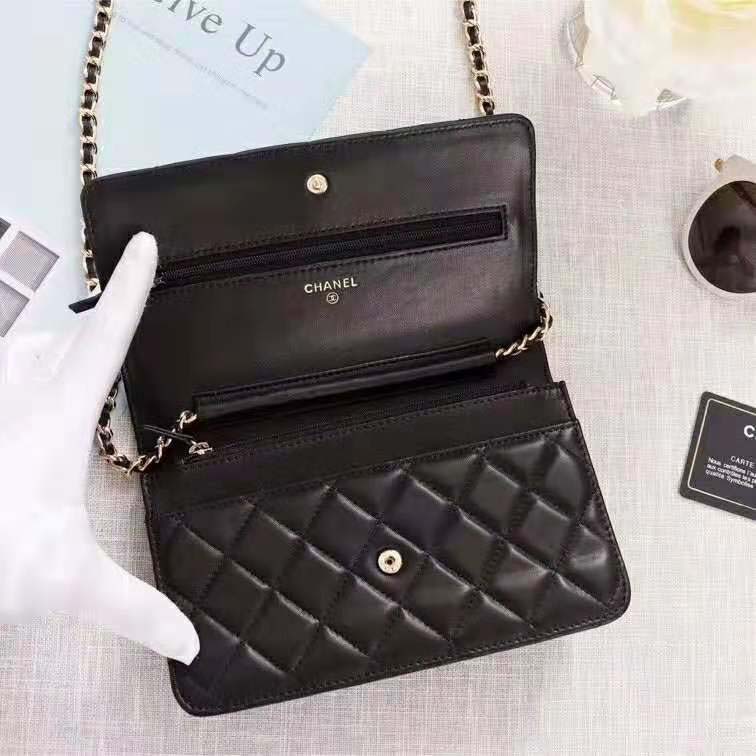 Chanel Women Classic Wallet On Chain in Lambskin Leather-Black - LULUX