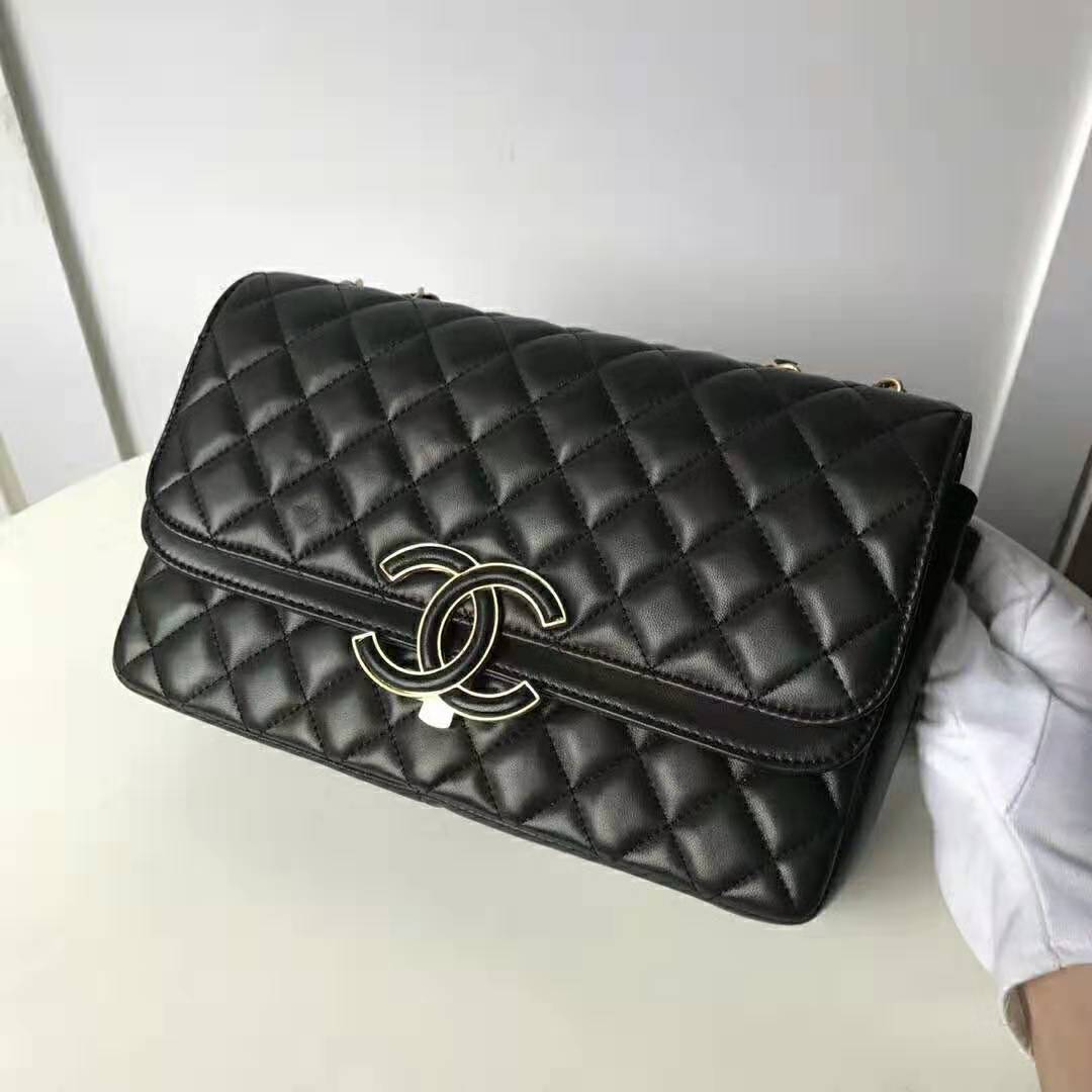 Chanel Women Flap Bag in Metallic Lambskin Leather-Black - LULUX