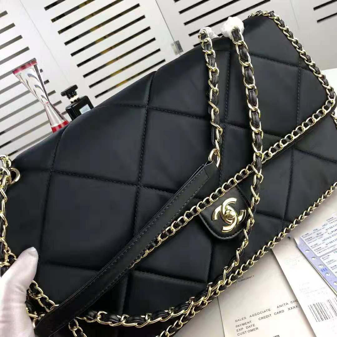 Chanel Women Flap Bag in Satin Leather-Black - LULUX