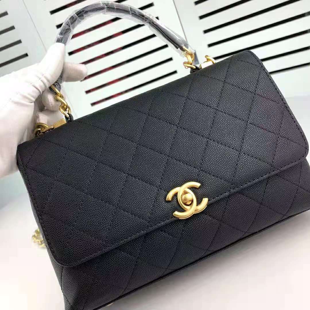Chanel Women Flap Bag with Top Handle in Calfskin-Black - LULUX