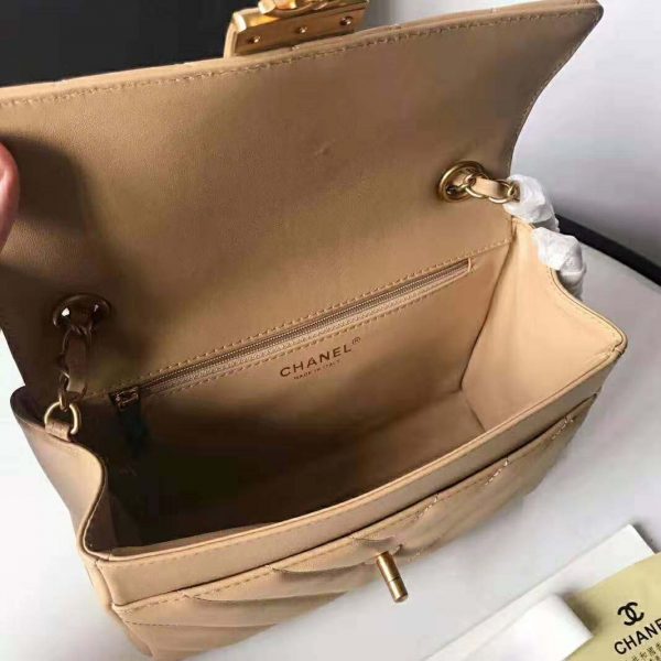 Chanel Women Flap Bag with Top Handle in Calfskin-Sandy - LULUX