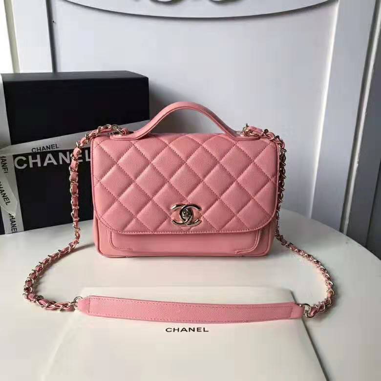 Chanel Women Flap Bag with Top Handle in Grained Calfskin Leather-Pink ...