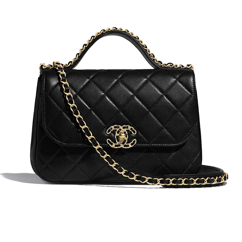 Chanel Women Flap Bag with Top Handle in Lambskin Leather - LULUX
