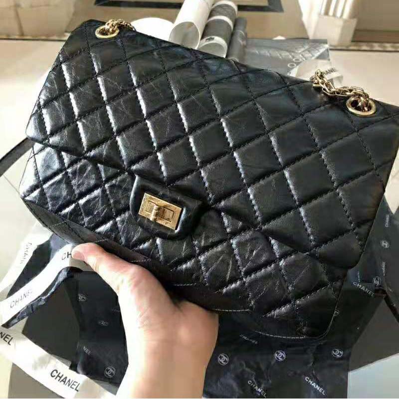 Chanel Women Large 2.55 Handbag in Aged Calfskin Leather-Black - LULUX