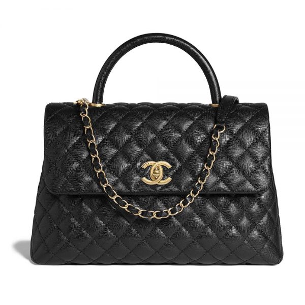 Chanel Women Large Flap Bag with Top Handle in Grained Calfskin Leather ...