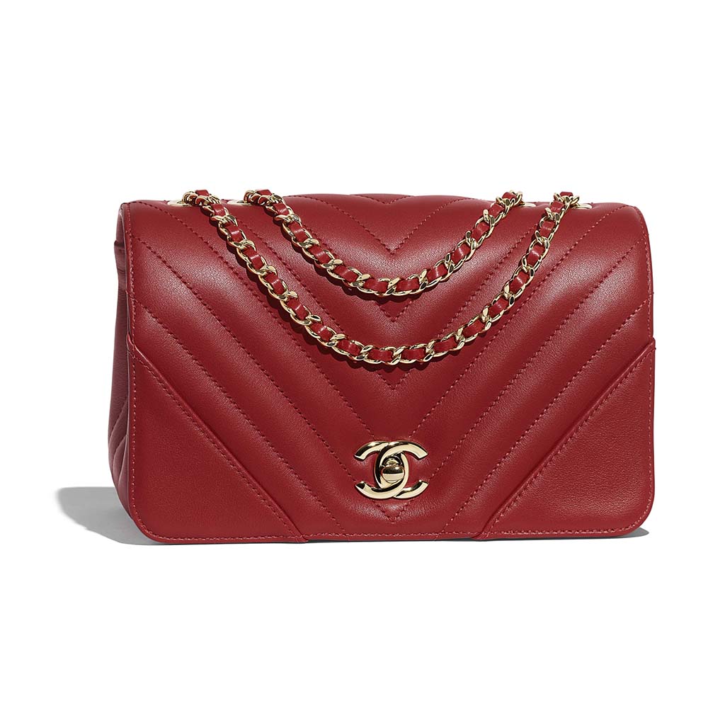 Chanel Women Mini Flap Bag in Calfskin Leather-Red - LULUX