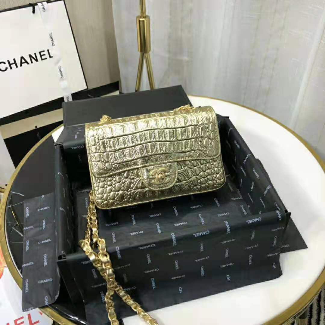 Chanel Women Mini Flap Bag in Metallic Crocodile Embossed Calfskin ...