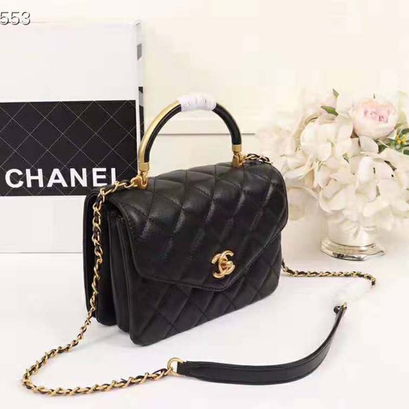 Chanel Women Organ Bag with Top Handle in Embossed Calfskin Leather ...