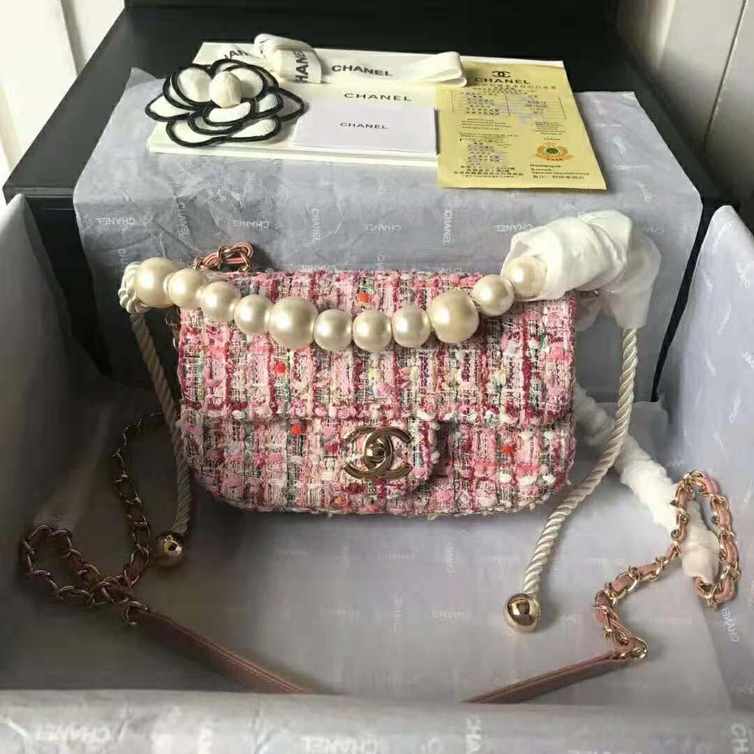 chanel tweed pink bag