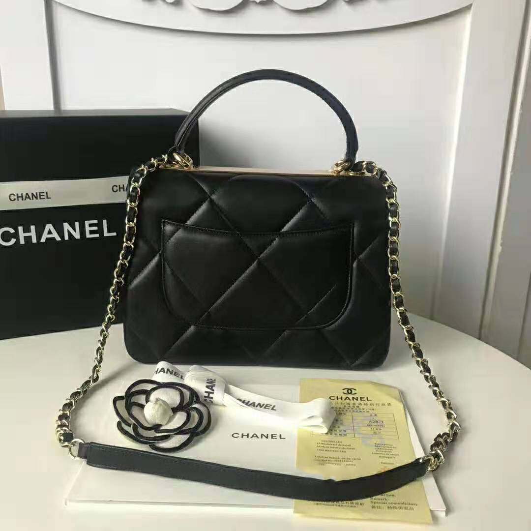 Chanel Women Small Flap Bag with Top Handle in Lambskin Leather - LULUX
