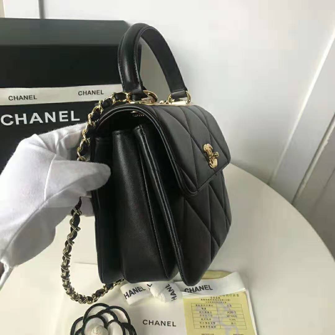 Chanel Women Small Flap Bag with Top Handle in Lambskin Leather - LULUX