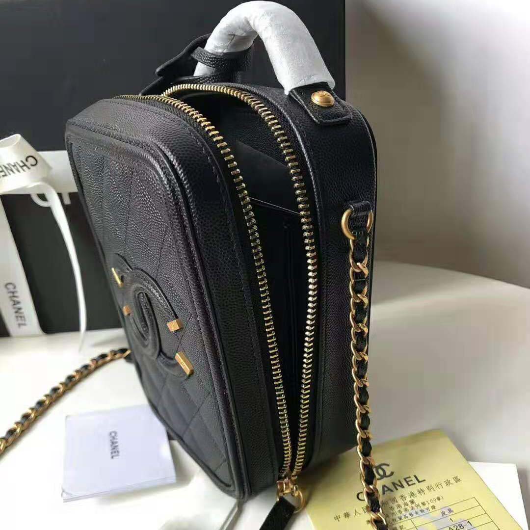 Chanel Women Vanity Case in Grained Calfskin Leather-Black - LULUX