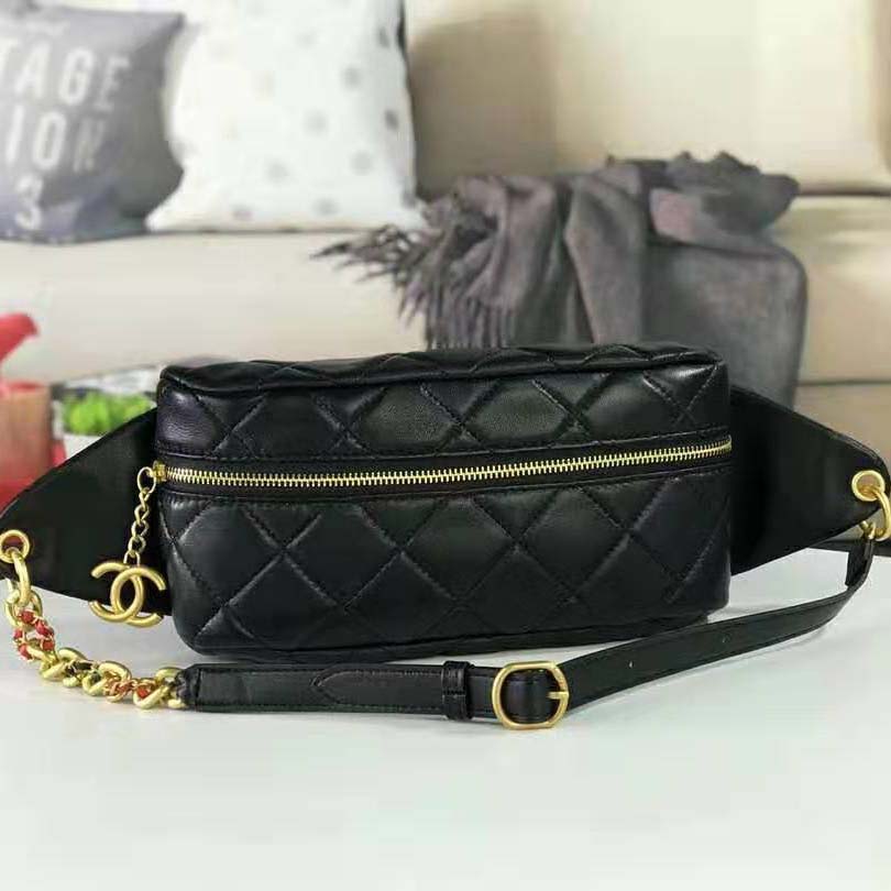 Chanel Women Waist Bag in Lambskin Leather-Black - LULUX