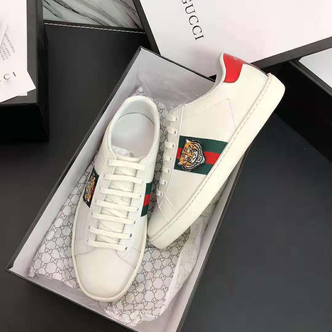 Gucci Men Ace Embroidered Sneaker with Embroidered Tiger Appliqué-White ...
