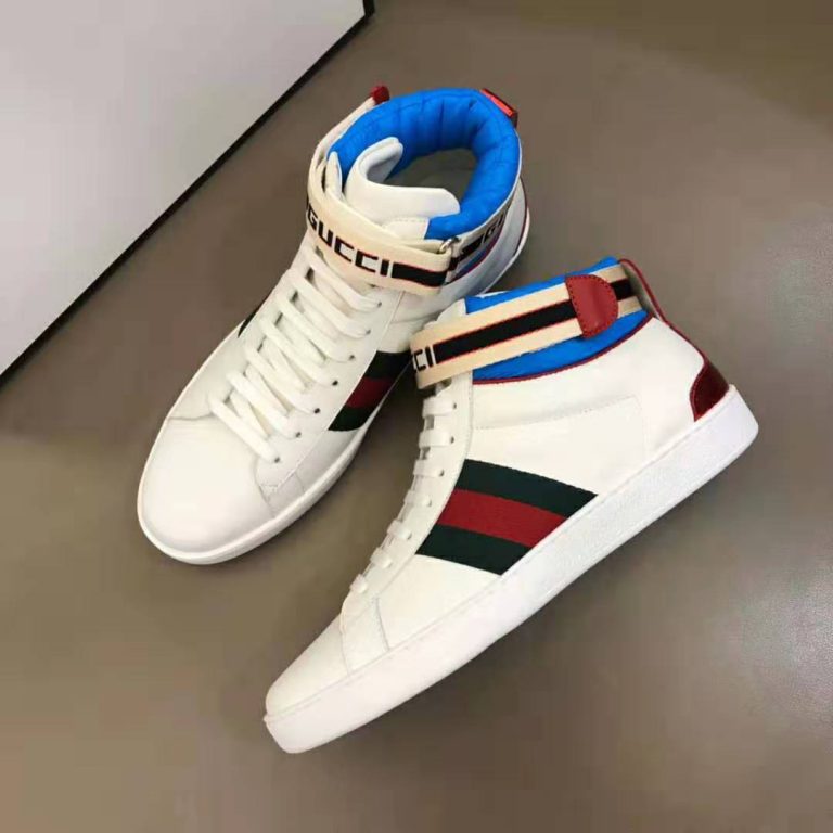 Gucci Unisex Ace Gucci Stripe High-Top Sneaker in 5.1 cm Height-White ...