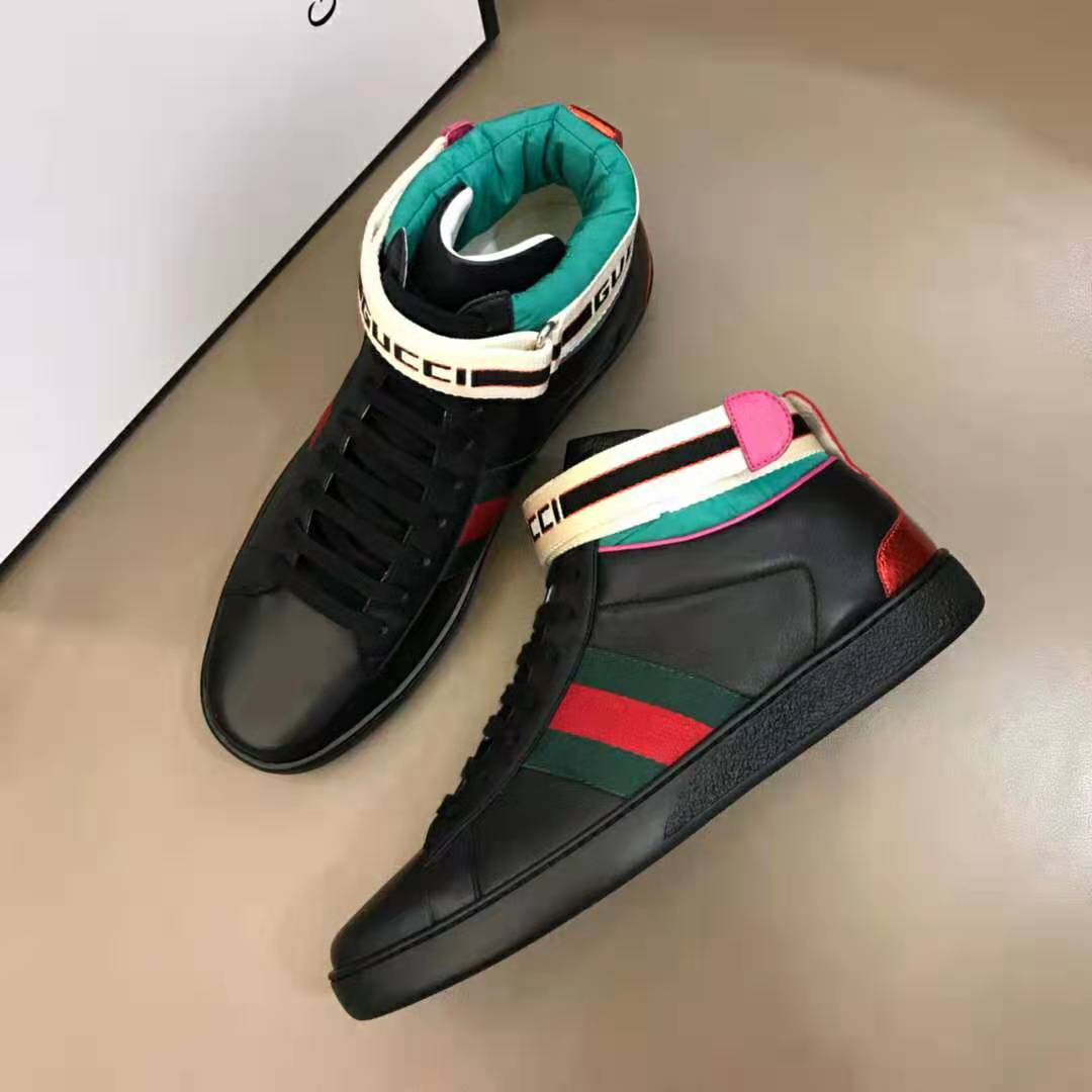 Gucci Unisex Ace Gucci Stripe High-Top Sneaker in 5.1 cm Height-Black ...