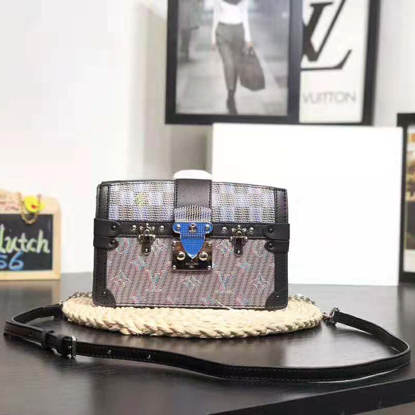 ❌SOLD❌ Louis Vuitton Monogram Petite Malle Blue Black shoulder bag/trunk  clutch - Reetzy